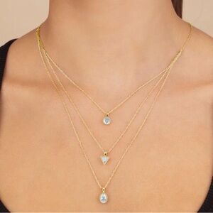 Gold Triple Layer Necklace with Crystal Accents
